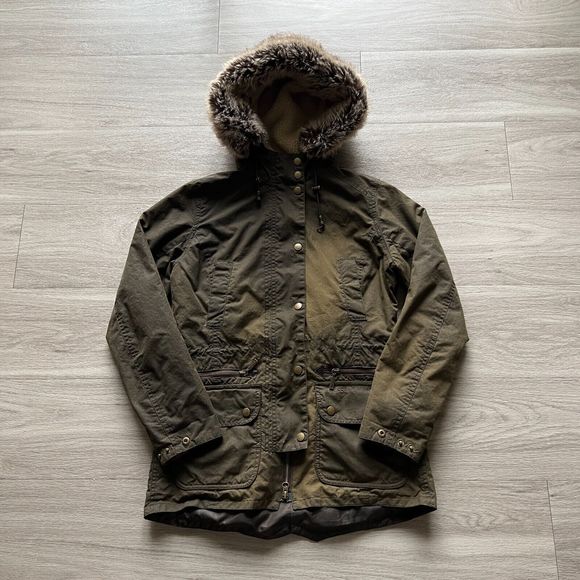 Barbour Jackets & Blazers - Barbour Jacket Womens 4 Green Kelsall Wax Parka Lined Outdoor Hooded